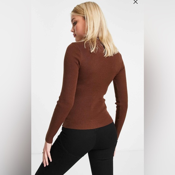 Urban Revivo Brown Rib Knit Roll Neck Sweater - XS - Picture 2 of 6